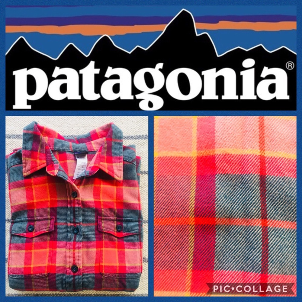 Patagonia Red and Gray Plaid Women's Top